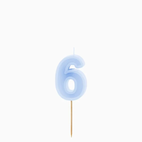 Dortová svíčka číslo 6 – pastelově modrá, 6 cm
