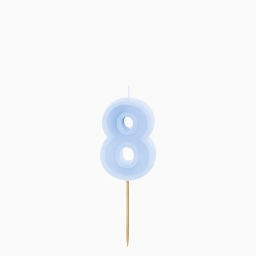 Dortová svíčka číslo 8 – pastelově modrá, 6 cm