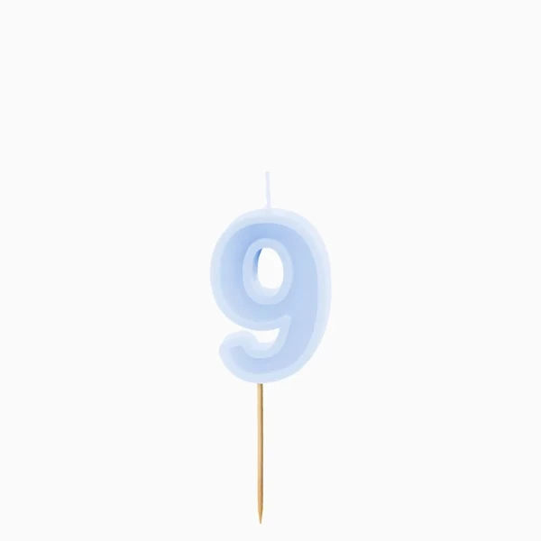 Dortová svíčka číslo 9 – pastelově modrá, 6 cm