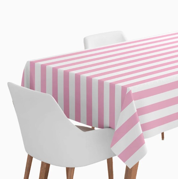 Papírový ubrus Happy Vibes – růžovo-bílé pruhy, 120 × 180 cm