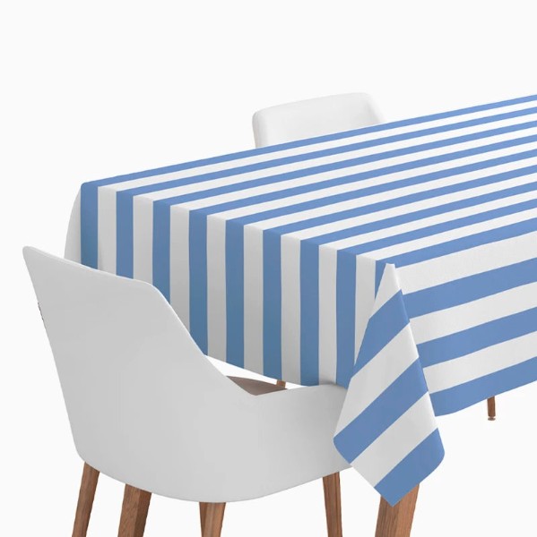 Papírový ubrus Happy Vibes – modro-bílé pruhy, 120 × 180 cm