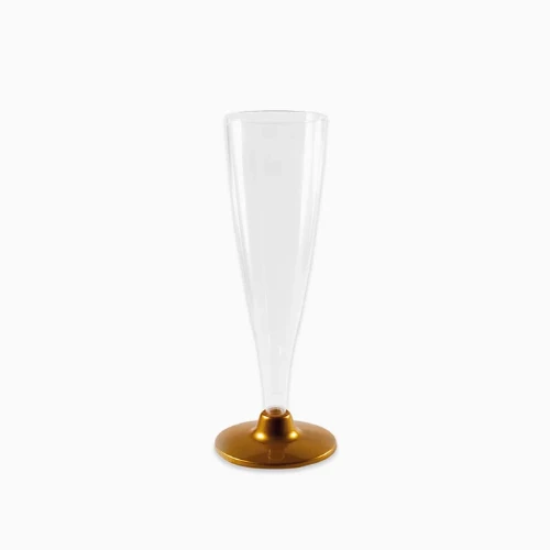 Plastové skleničky na sekt čiré, zlatá stopka 140 ml, 4 ks