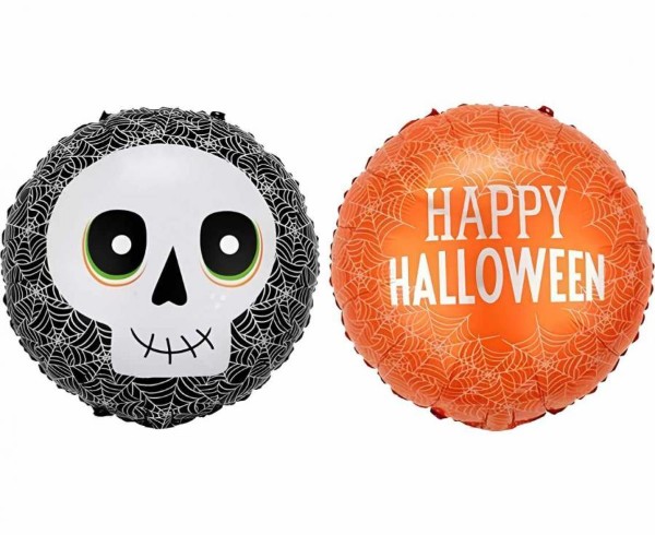 Fóliový balónek Happy Halloween – lebka a pavučina, 46 cm