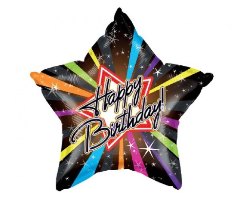 Fóliový balónek Hvězda Happy Birthday – 44 cm