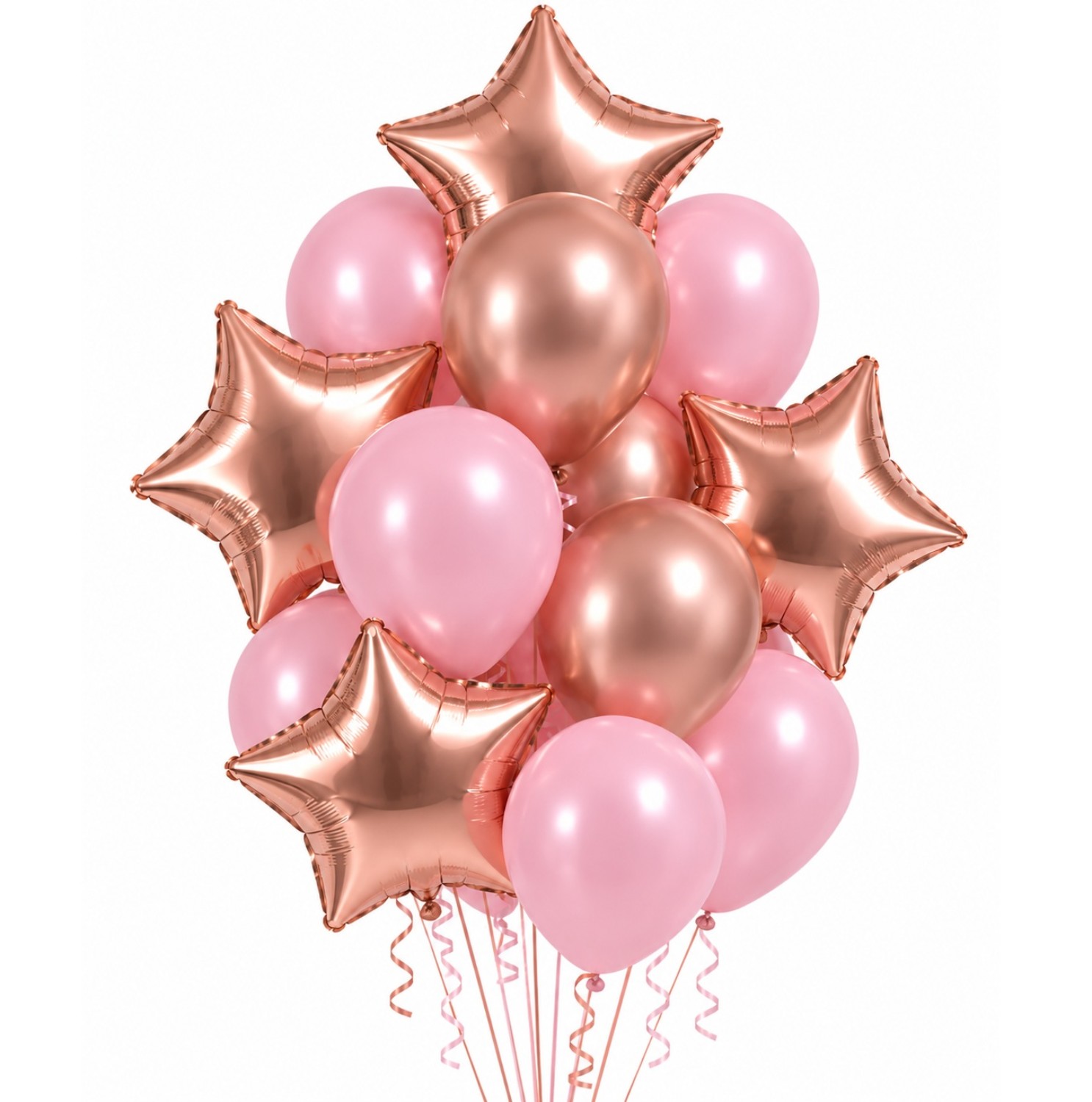 Levně Balonkový buket světle růžový a Rose Gold – 14 ks