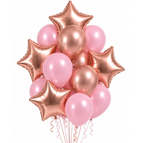 Balonkový buket světle růžový a Rose Gold – 14 ks