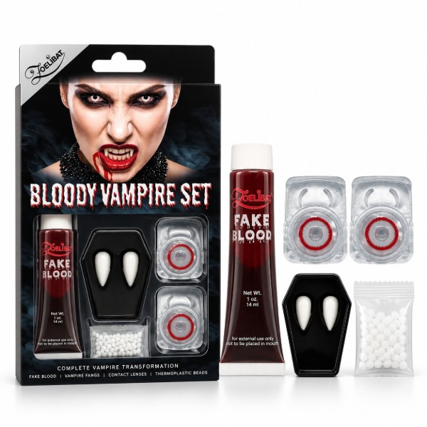 Vampírská sada na líčení Bloody Vampire – krev, zuby a kontaktní čočky