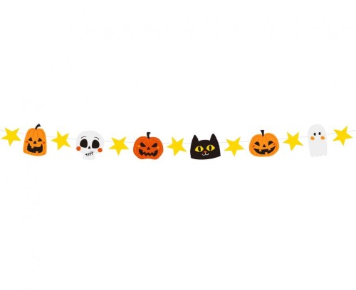Papírová girlanda Halloween – dýně, duchové a lebky, 250 cm