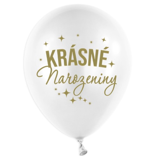 Latexové balonky Krásné narozeniny bílé se zlatým potiskem – 30 cm, 5 ks