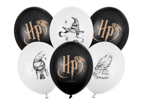 Latexové balónky Harry Potter černé a bílé s potiskem – 6 ks, 30 cm