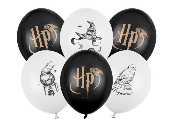 Latexové balónky Harry Potter černé a bílé s potiskem – 6 ks, 30 cm