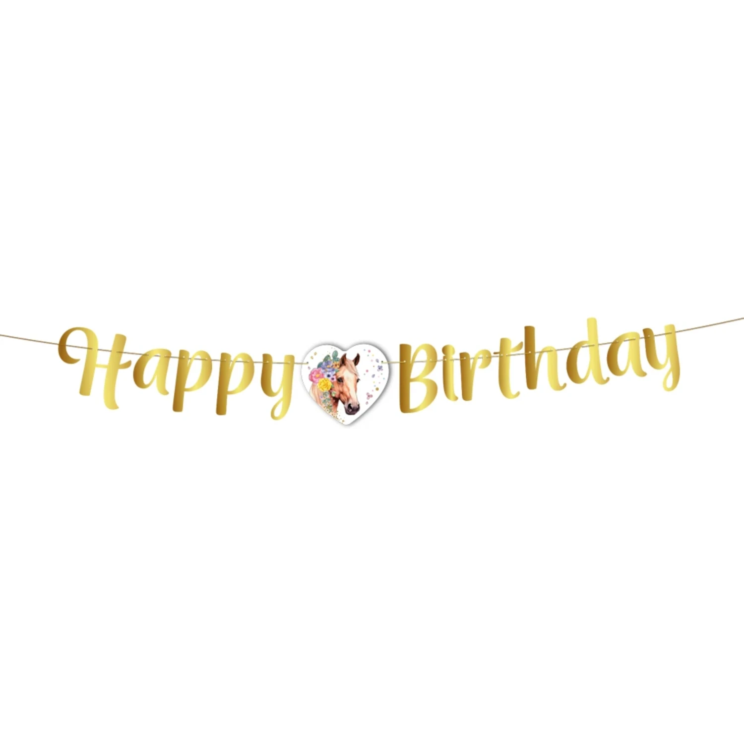 Levně Narozeninová girlanda Happy Birthday – Koně v květech, 2 m