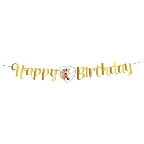 Narozeninová girlanda Happy Birthday – Koně v květech, 2 m