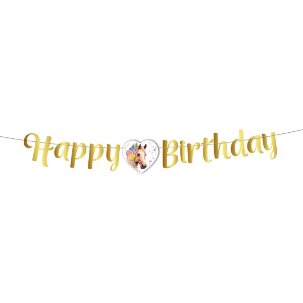 Narozeninová girlanda Happy Birthday – Koně v květech, 2 m