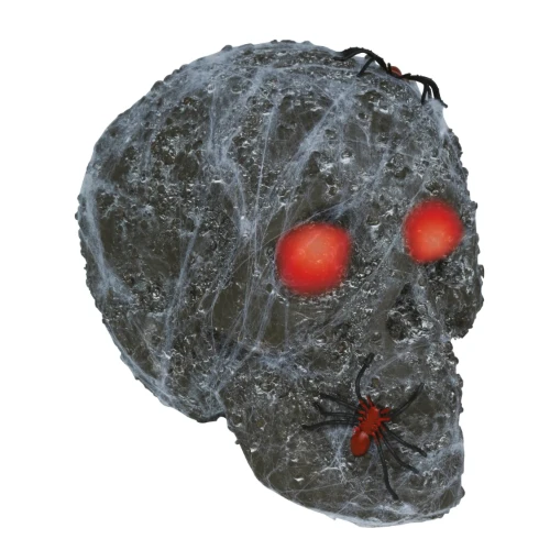 Černá lebka s pavučinou a svítícíma očima – 20 cm