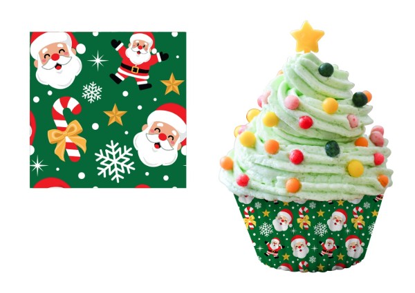 Vánoční papírové košíčky na muffiny Santa 5 cm – 50 ks