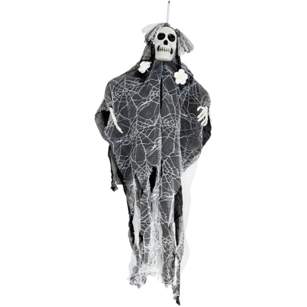Závěsná Halloween dekorace kostlivec v pavučině – 100 cm