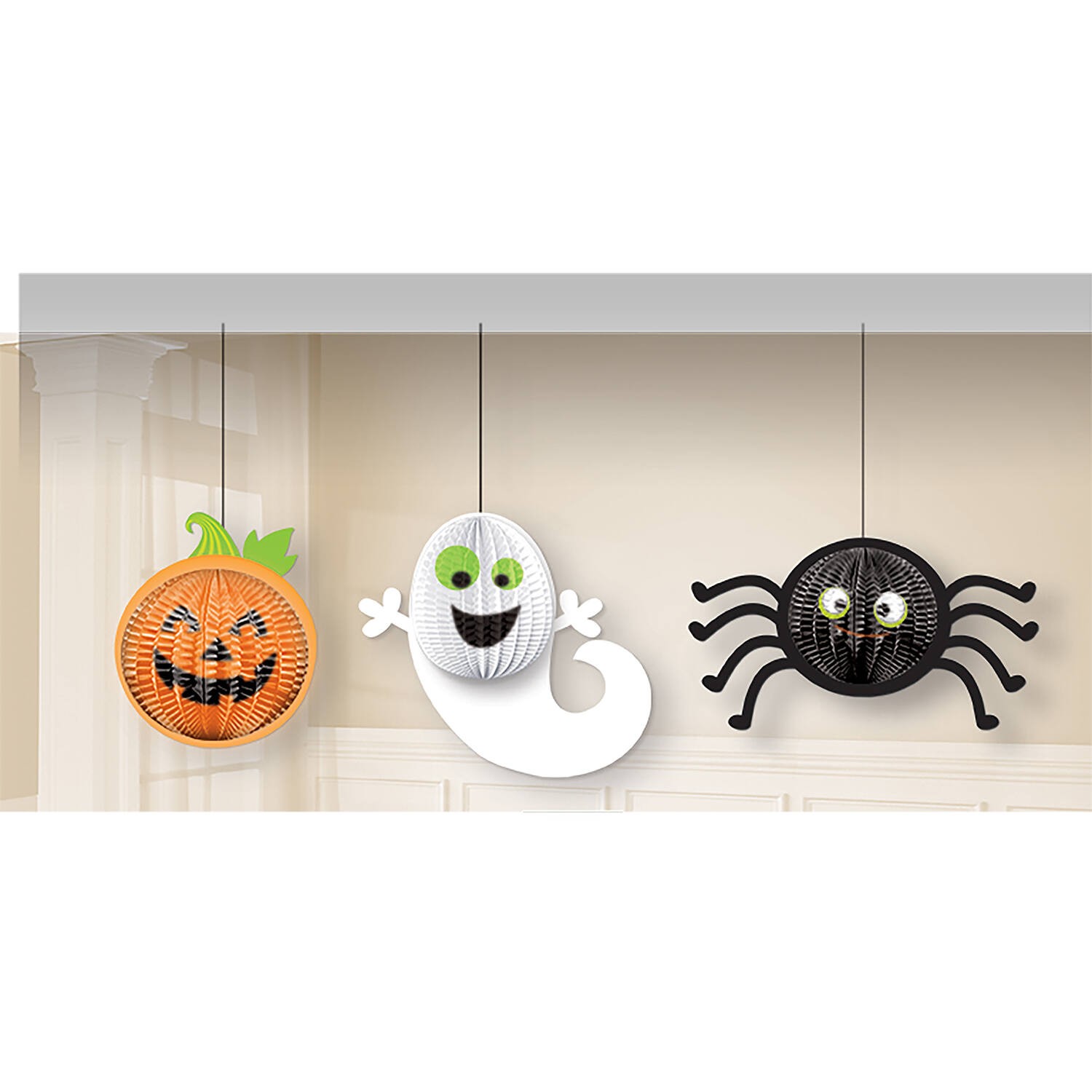 Levně Závěsné Halloween dekorace dýně, duch a pavouk – 3 ks