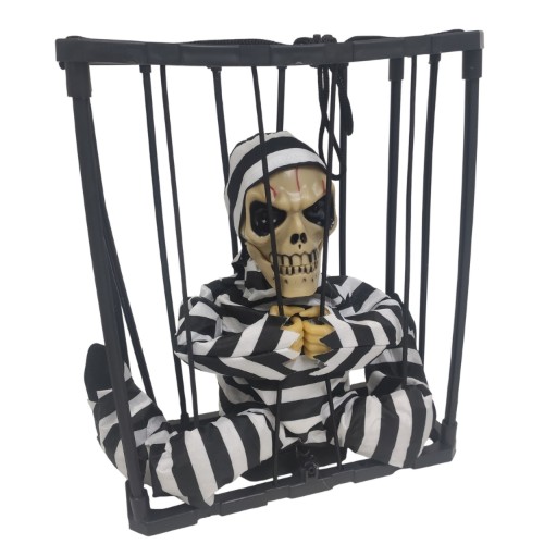 Halloweenský kostlivec v kleci – 43 cm