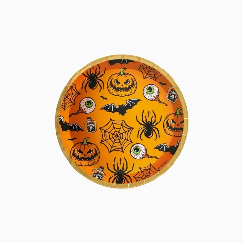 Papírové talířky Halloween oranžové 17 cm – 8 ks