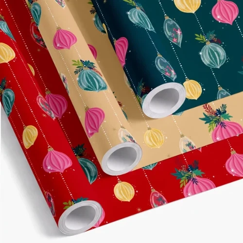 Vánoční balicí papír Vánoční ozdoby – 70 cm × 5 m