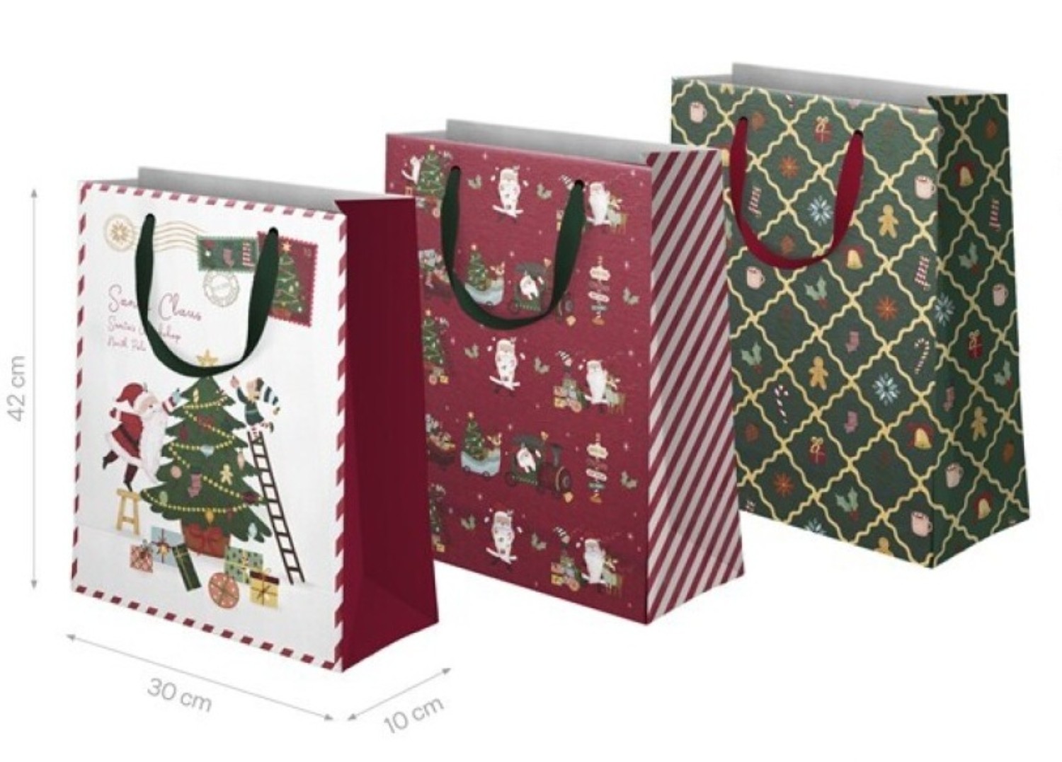 Levně Vánoční dárková taška Santa Claus a stromeček, velká – 30 × 10 × 42 cm