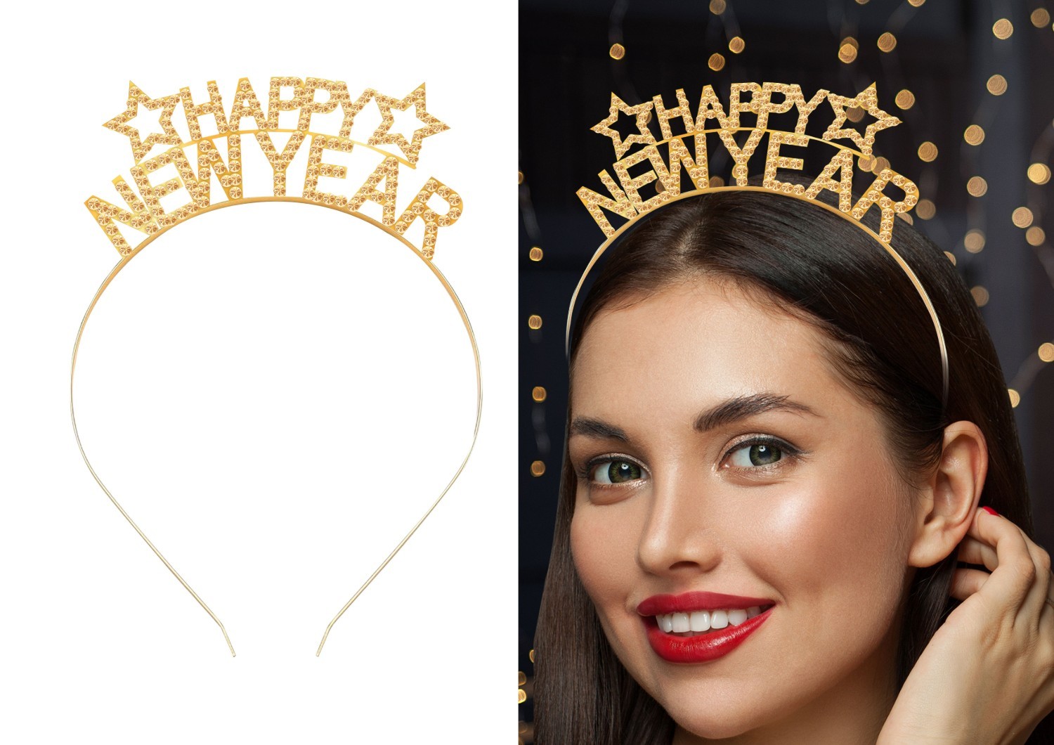 Levně Silvestrovská čelenka Happy New Year – zlatá, kovová
