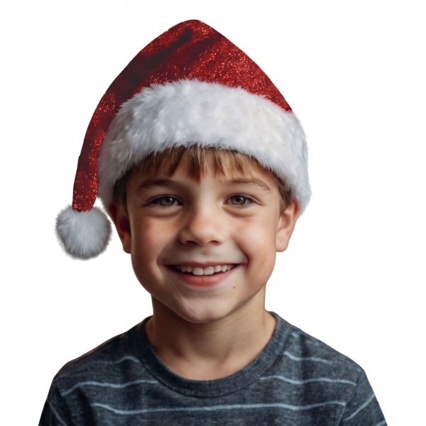 Dětská vánoční čepice Santa třpytivá červená