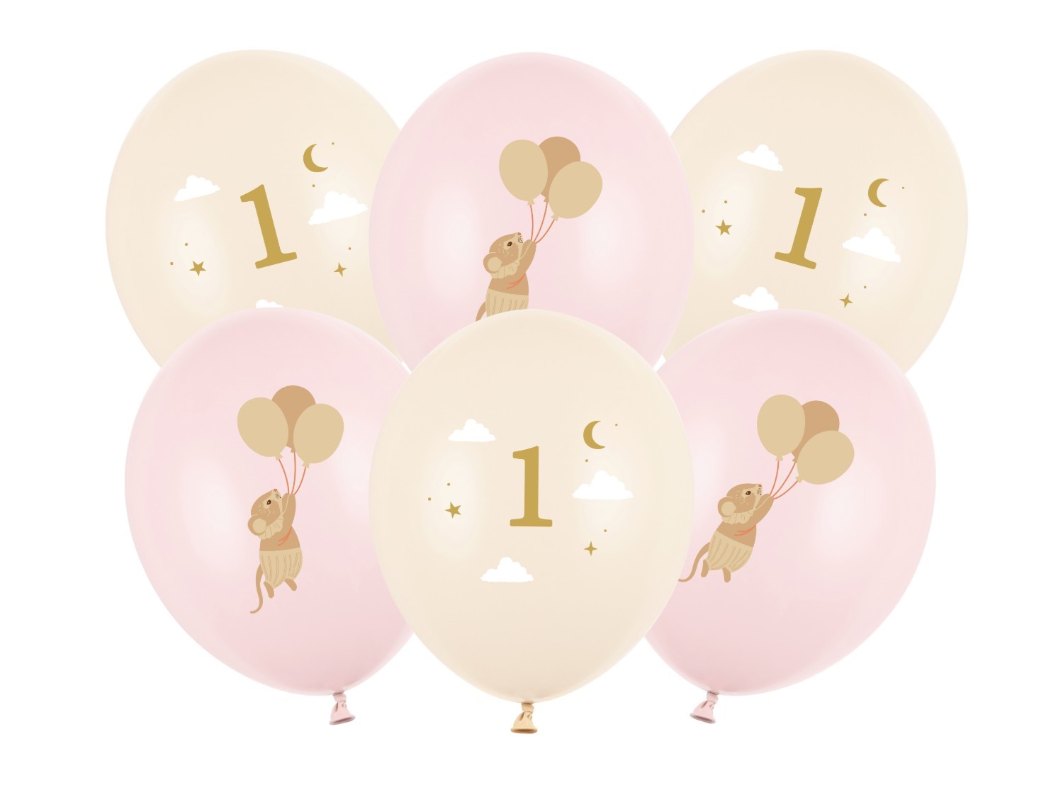 Levně Latexové balonky Myšky s číslem 1 růžové – 30 cm, 6 ks