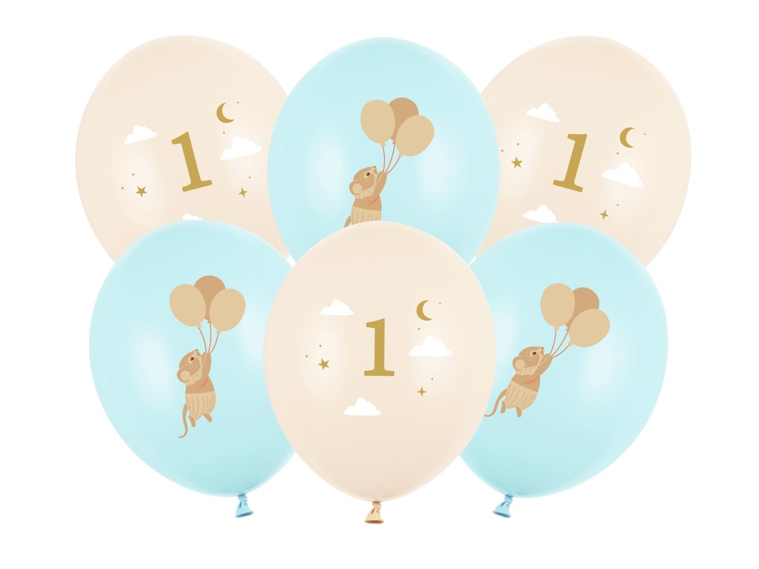 Levně Latexové balonky Myšky s číslem 1 modré – 30 cm, 6 ks